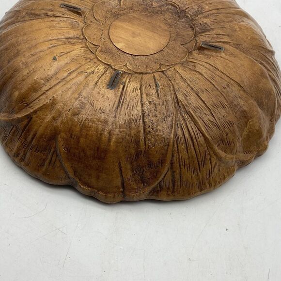 Vtg Sunflower Bowl Multi Prod Inc USA Faux Wood Boho Chic‎ 11.5” MCM Centerpiece - Picture 9 of 12